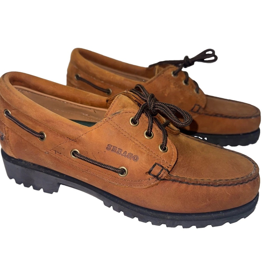 Sebago Ranger Waxy Boat Shoes Mens 9 Brown Leather Lug Sole Mocs 71403
